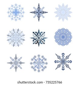 vector illustration of a set of New Year's snowflakes  background