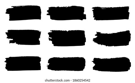 Vector illustration. Set of nine black smears isolated on white. For collage, poster, banner, social media, print. Hand drawn simple clipart.
