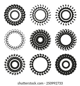 Vector illustration: set of nine black round ornamental stamp mark on white background
