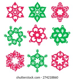 A vector illustration set of nine christmas ornament rosette.