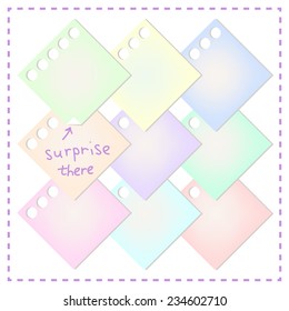 Vector illustration: Set of nine varicoloured stickers with holes and little note diagonal composition