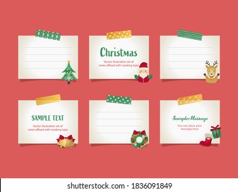 Vector illustration set of note papers with christmas objects affixed with masking tape for doodle, scribble, note, memo. Design for  print project for banner, icons, web design, poster, and scrapbook