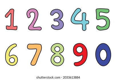 Vector illustration set numbers (1,2,3,4,5,6,7,8,9,0) for children