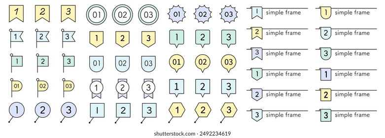 Vector illustration set of numbers frames. Numbers, numbers, icons, flags