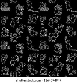 Vector Illustration of Set of Numbers with funny kids on blackboard. Doodle vector seamless pattern.