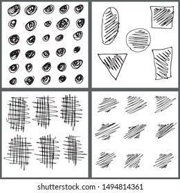 Vector illustration of a set of object brushes from drawn uneven geometric shapes and lines