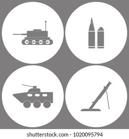 Vector Illustration Set Office Army Icons. Elements of Tank, Bullet, Armored vehicle and Mortar icon on white background