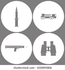 Vector Illustration Set Office Army Icons. Elements of Millitary knife, missile system, grenade launcher and Binoculars icon on white background