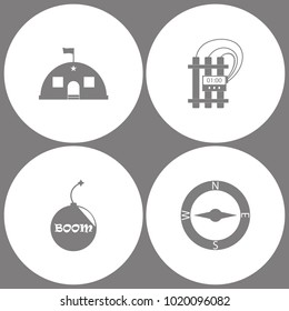 Vector Illustration Set Office Army Icons. Elements of Barracks, military tent, time bomb, bomb icon and Compasses icon on white background