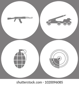 Vector Illustration Set Office Army Icons. Elements of Missile truck, Hand Grenade and Radar Icon icon on white background