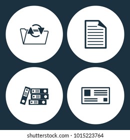 Vector Illustration Set Office Document Icons. Elements of Documents, Folder and Letter on white background