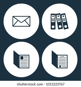 Vector Illustration Set Office Document Icons. Elements of Mail, Folder and Documents on white background