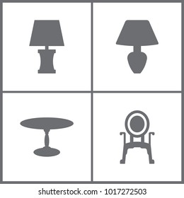 Vector Illustration Set Office Furniture Icons. Elements of Lamp, Table and Armchair icon on white background