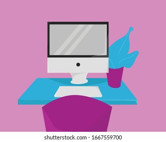 vector illustration set up office, pc flat illustration