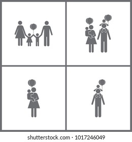 Vector Illustration Set Office Relationship Icons. Elements of girl, boy, Balloons and Family icon on white background