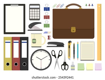 Vector illustration. Set office supplies in flat design