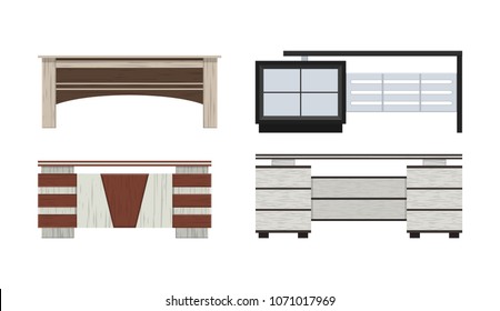 Vector illustration. Set of office tables in a flat style.