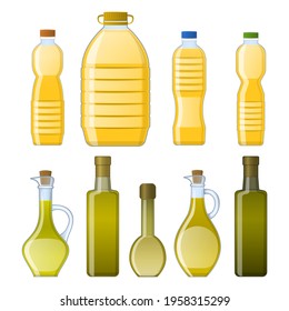 Vector illustration of a set of oils.Olive and sunflower oil, in various bottles.