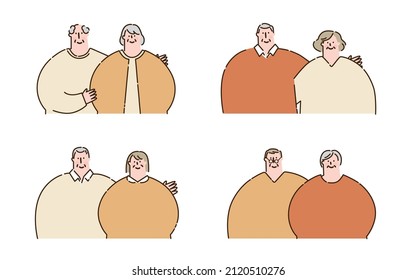 Vector illustration set of old couple. There is a solid line.