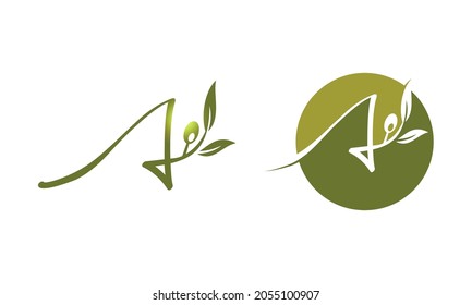 A Vector Illustration set of Olive Monogram  Logo Letter A