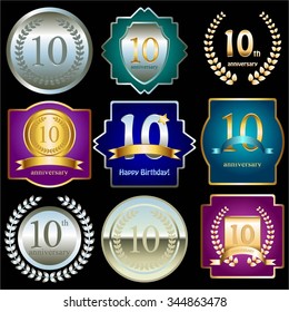Vector illustration of Set on a black background. Anniversary 10 years.