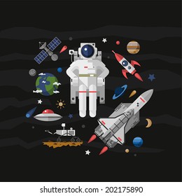 Vector illustration set on space. Flat.