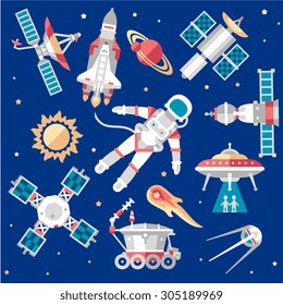Vector illustration set on space icon Flat