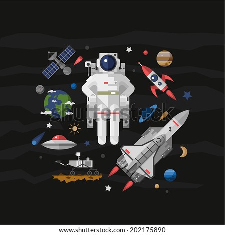 Vector illustration set on space. Flat.