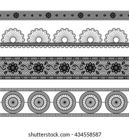 vector illustration set openwork lace ribbons round flowers               