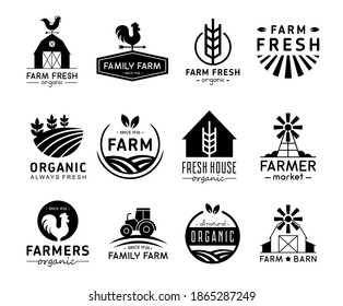 Vector illustration set of organic products logos and labels. Farm logos, fresh and healthy food logotypes collection isolated on white background