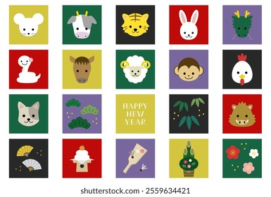 vector illustration set of oriental zodiac animal and new year Icons