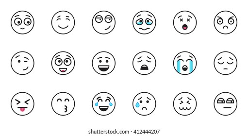 Vector illustration of set of outline emoticons, emoji isolated 