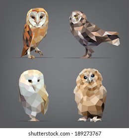 Vector illustration set of owls in origami style