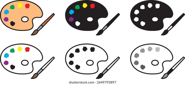 Conjunto de ilustrações vetoriais de paletas de pintura de várias formas