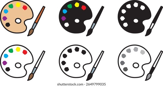 Conjunto de ilustrações vetoriais de paletas de pintura de várias formas
