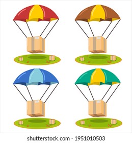 Vector illustration set of parachute flying package, drop shipping concept, delivery service concept, transportation logistics, air delivery concept