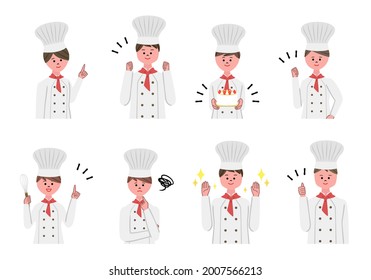 Ilustración vectorial de patissier. 8 emociones
