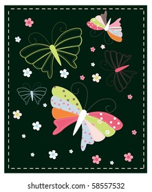 a vector illustration set of patterned butterfly with scattered flowers