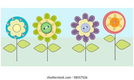 a vector illustration set of patterned flower plants with blue background