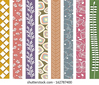 Vector illustration of a set of patterns in blight colors with floral ornaments