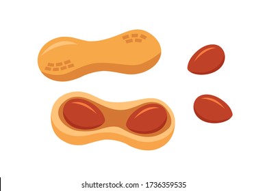 Vector illustration of set peanuts. Vector set of peanut snack.