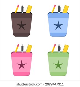 Conjunto de ilustraciones vectoriales de un portapapeles lleno de material escolar