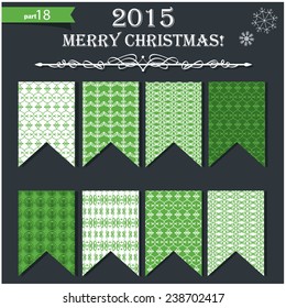 Vector illustration of a set of pennants, flags and garlands in festive green Christmas and New Year style