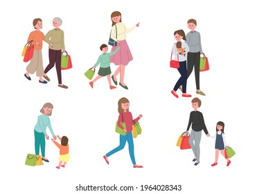 Vector illustration set of people at all age shopping