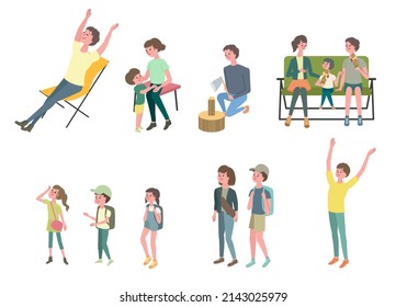 Vector illustration set of people camping.