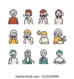 Vector illustration set of people caught a cold.