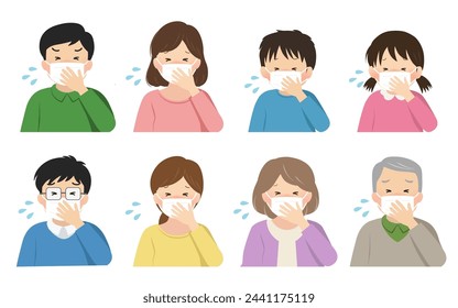 Vector illustration set of people with colds