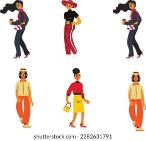 Vector illustration of a set of people in different poses and gestures.