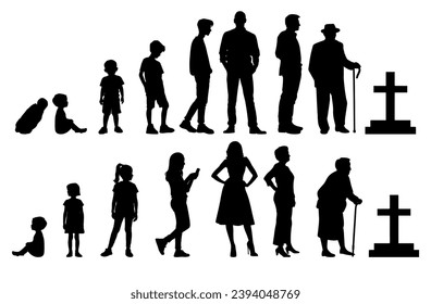 vector illustration. Set of people of different ages. Growing up of a person. Cycle of life. svg