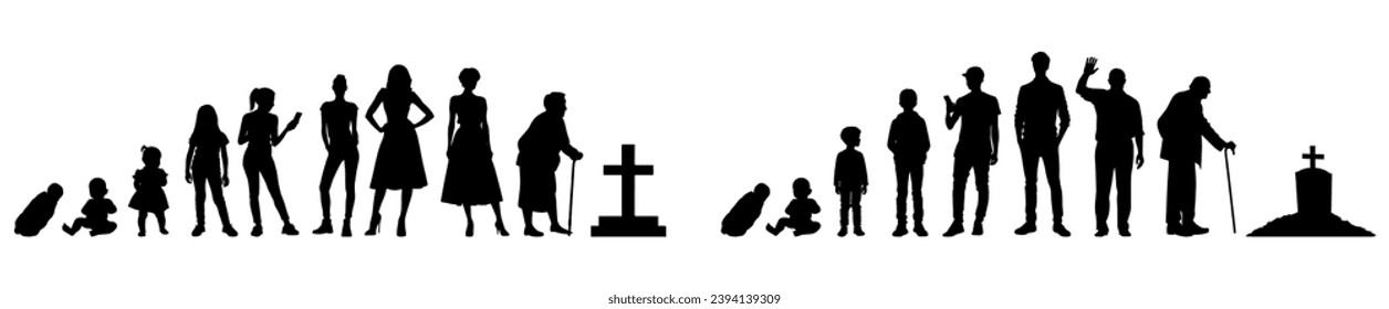 vector illustration. Set of people of different ages. Growing up of a person. Cycle of life.